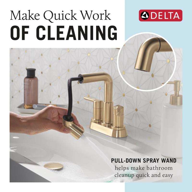 DELTA Nicoli Two Handle Centerset Pull-Down Bathroom Faucet — Champagne Bronze