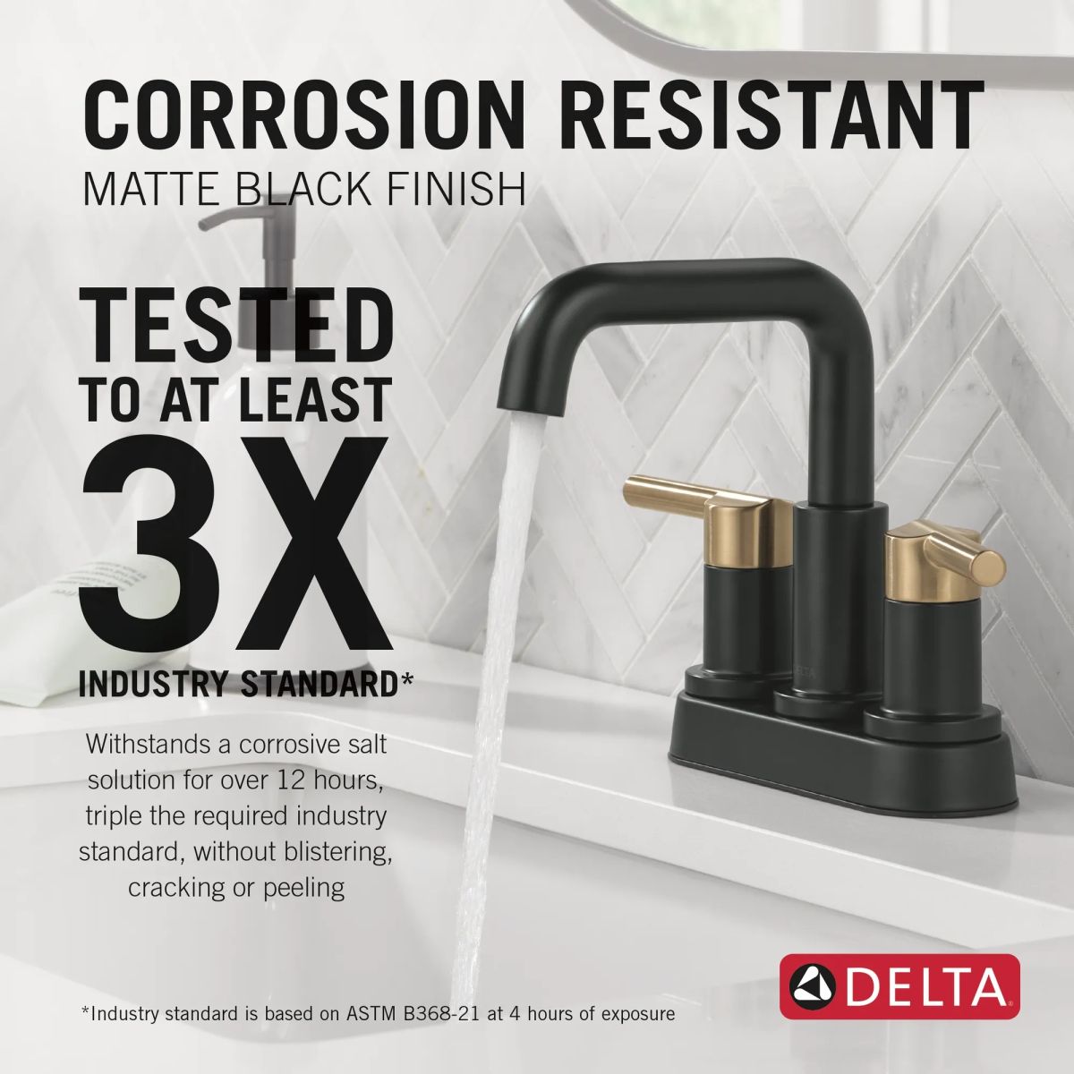 DELTA Nicoli Two Handle Centerset Bathroom Faucet — Matte Black / Champagne Bronze