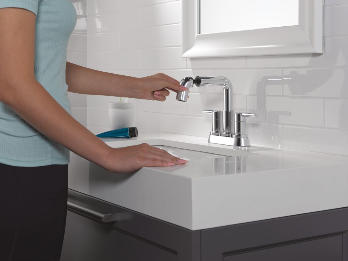 DELTA Nicoli Two Handle Centerset Pull-Down Bathroom Faucet — Chrome