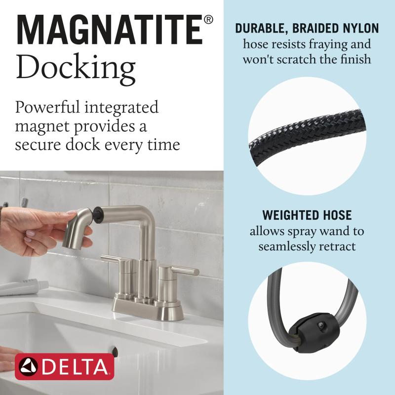 DELTA Nicoli Two Handle Centerset Pull-Down Bathroom Faucet — Stainless