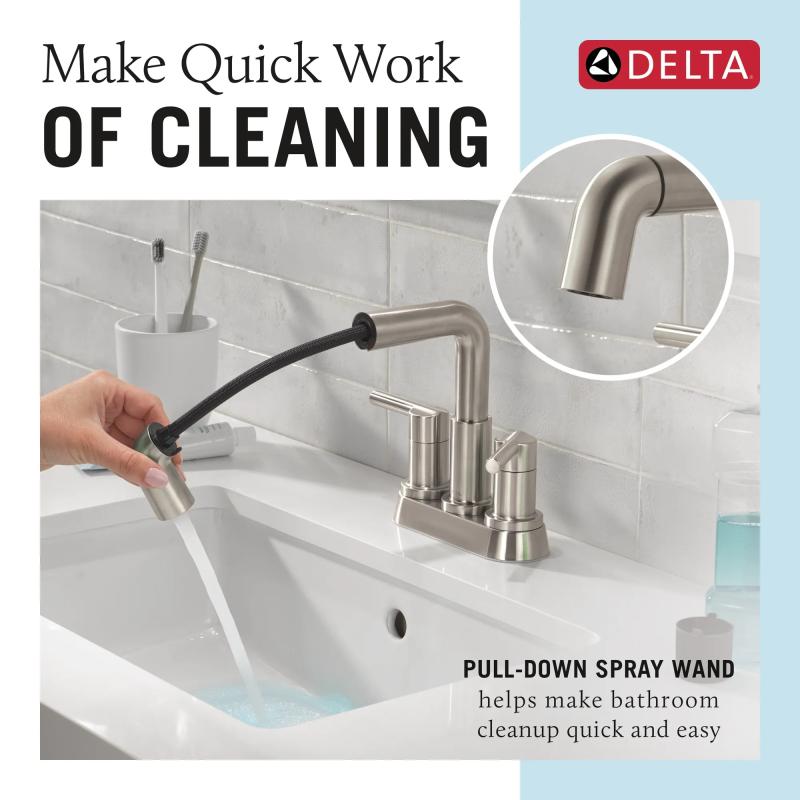 DELTA Nicoli Two Handle Centerset Pull-Down Bathroom Faucet — Stainless