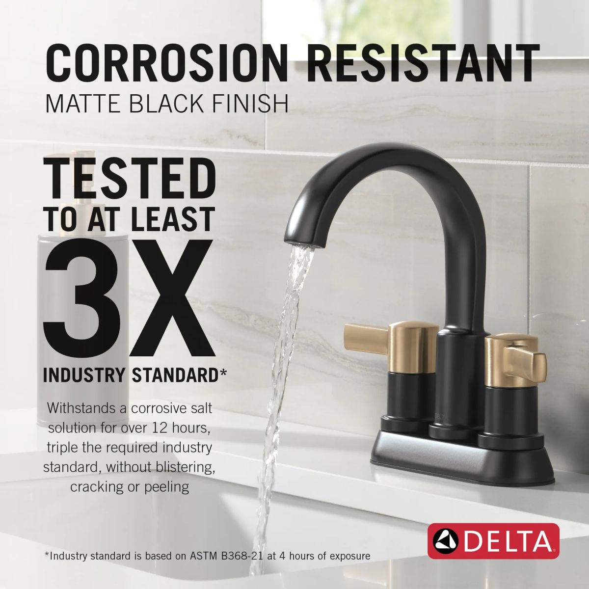 DELTA Albion  Two Handle Centerset Bathroom Faucet — Matte Black / Champagne Bronze