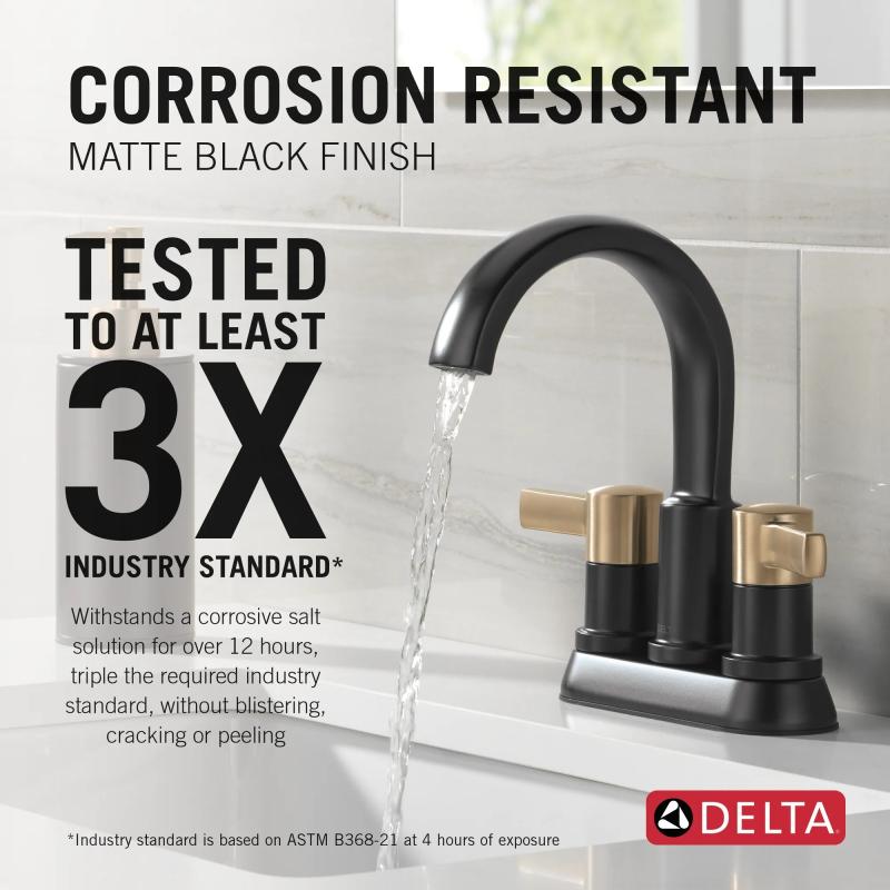 DELTA Albion  Two Handle Centerset Bathroom Faucet — Matte Black / Champagne Bronze