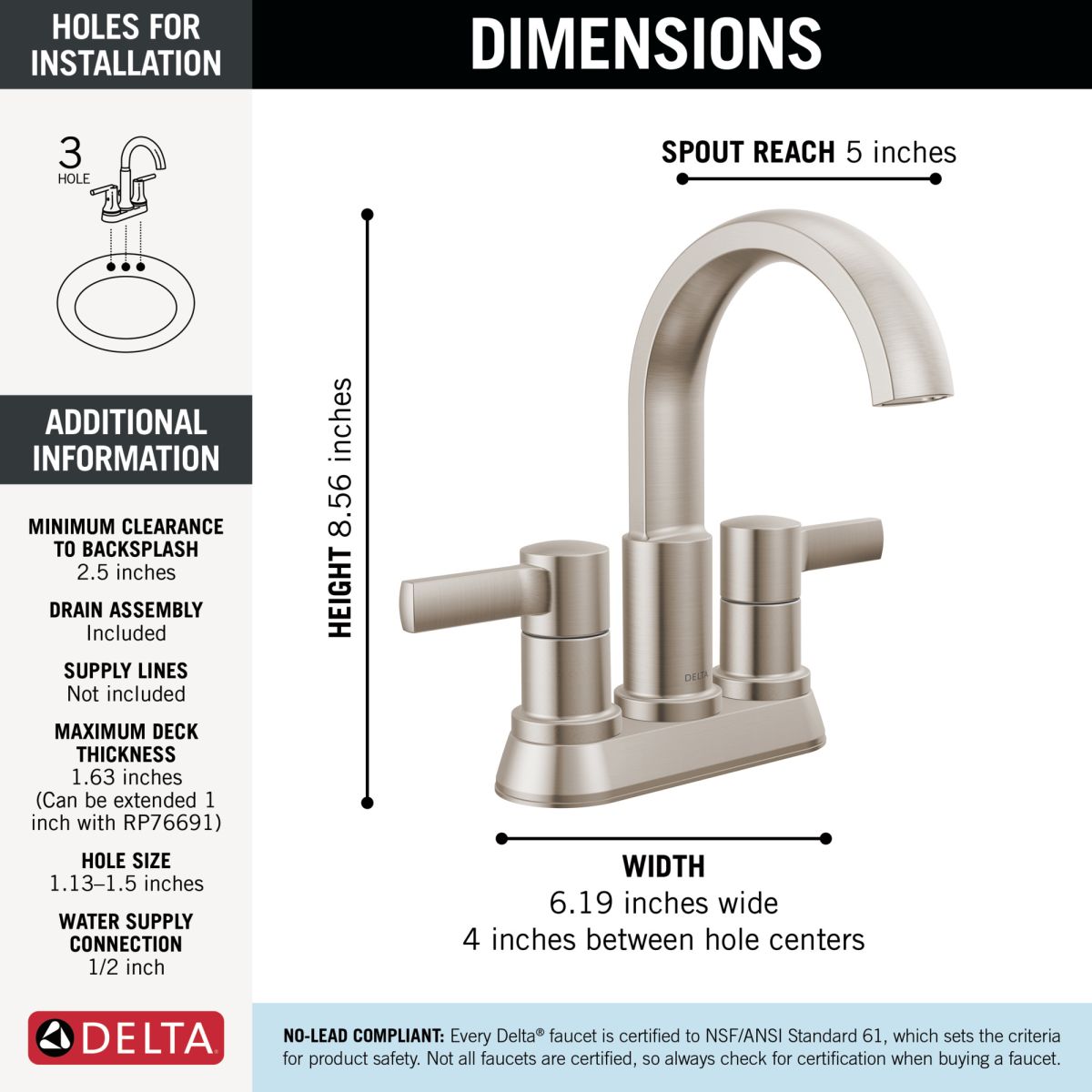 DELTA Albion  Two Handle Centerset Bathroom Faucet — Spotshield Brushed Nickel