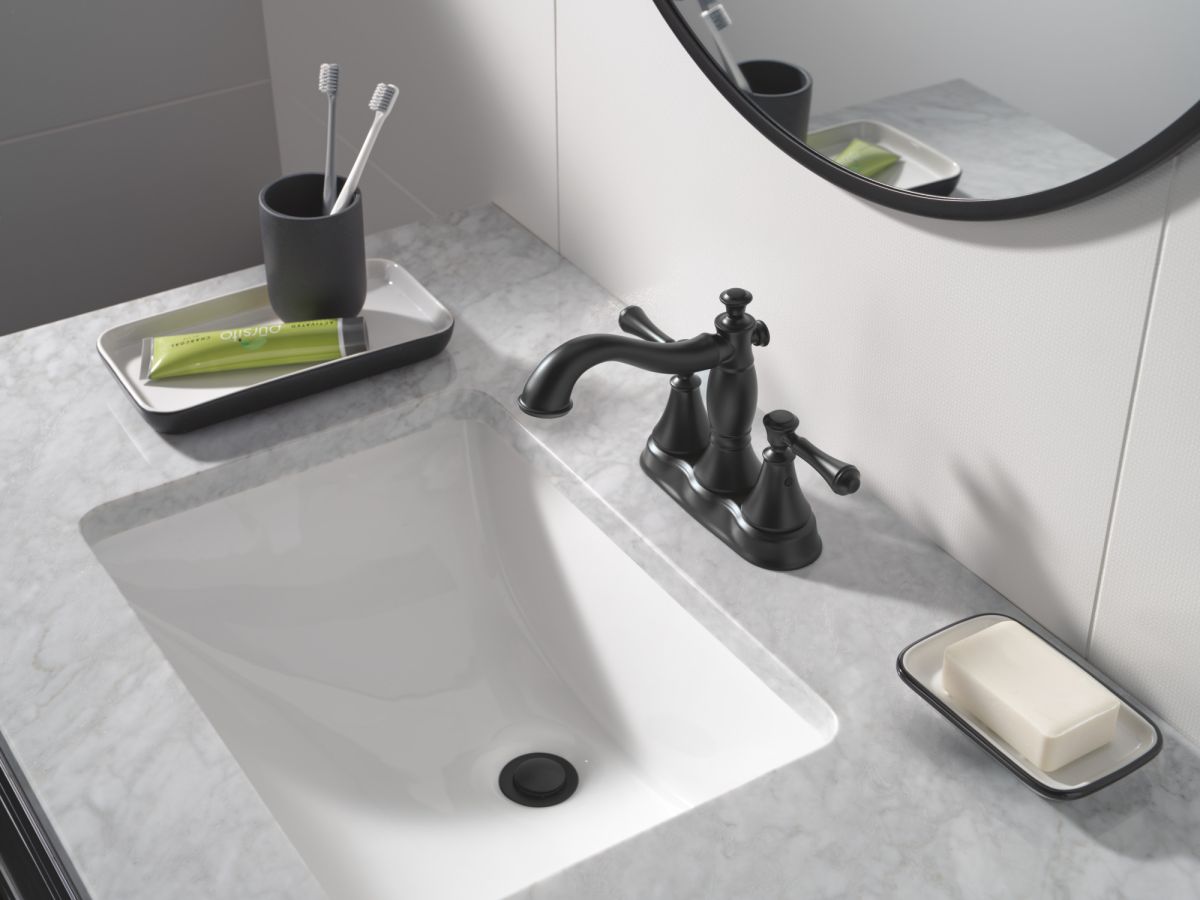 DELTA Cassidy Two Handle Centerset Bathroom Faucet — Matte Black