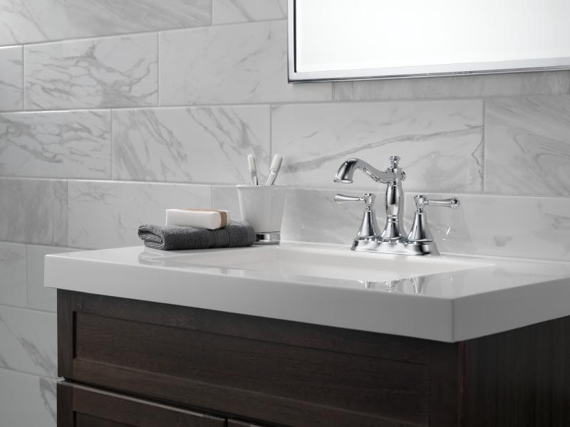 DELTA Cassidy Two Handle Centerset Bathroom Faucet - Metal Pop-Up — Chrome