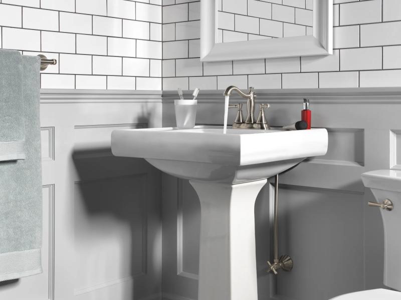 DELTA Cassidy Two Handle Centerset Bathroom Faucet - Metal Pop-Up — Stainless