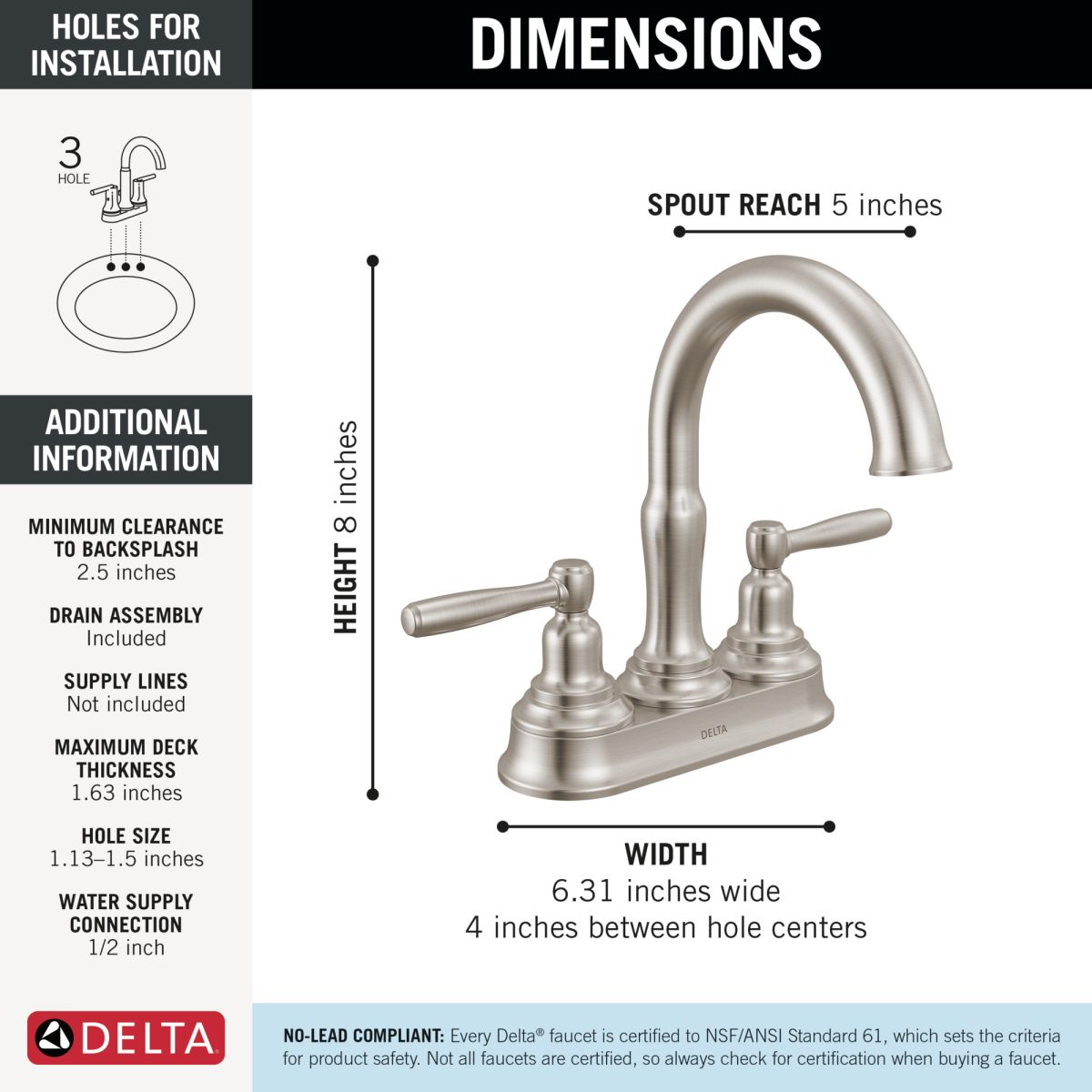 DELTA Roe Two Handle Centerset Bathroom Faucet — Stainless