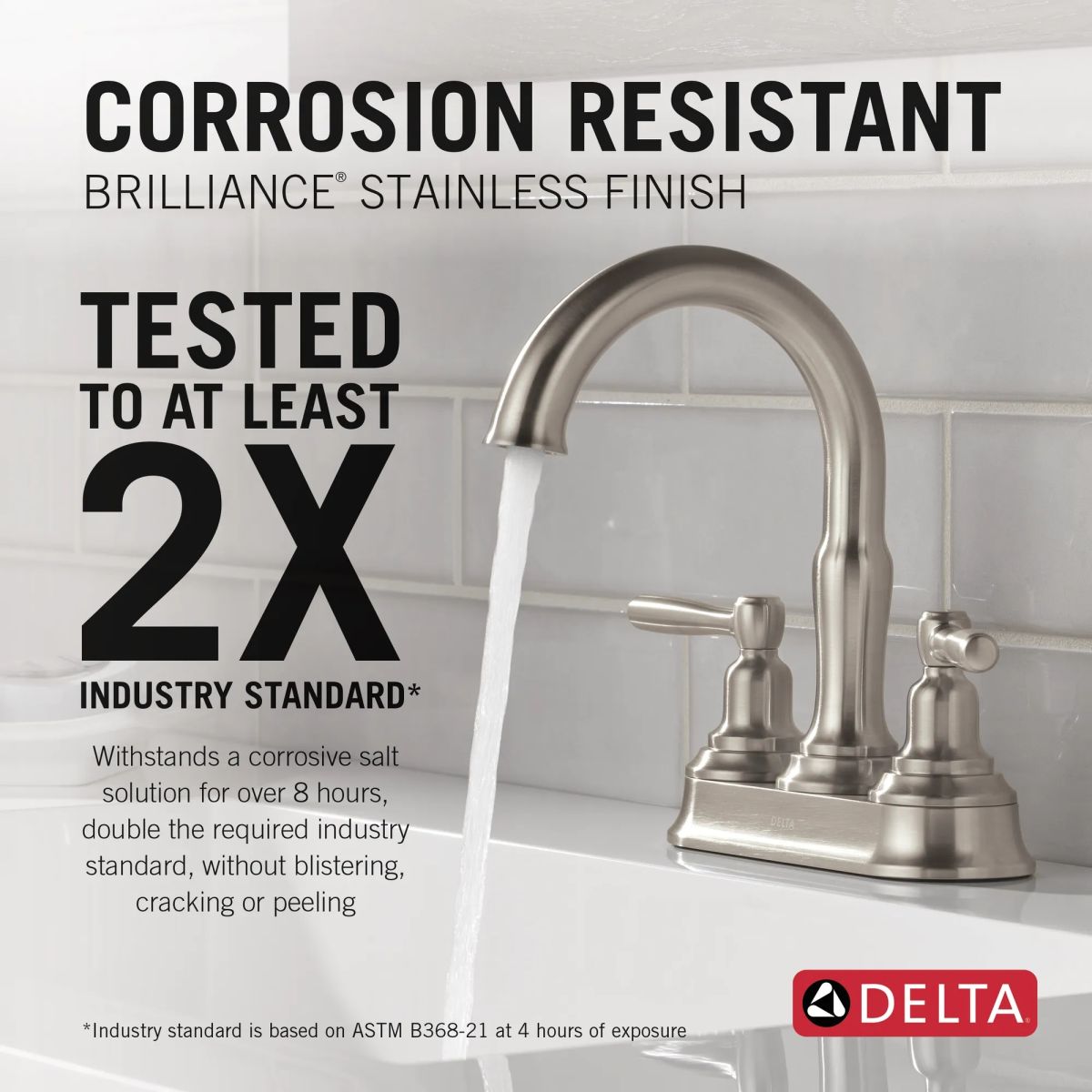 DELTA Roe Two Handle Centerset Bathroom Faucet — Stainless