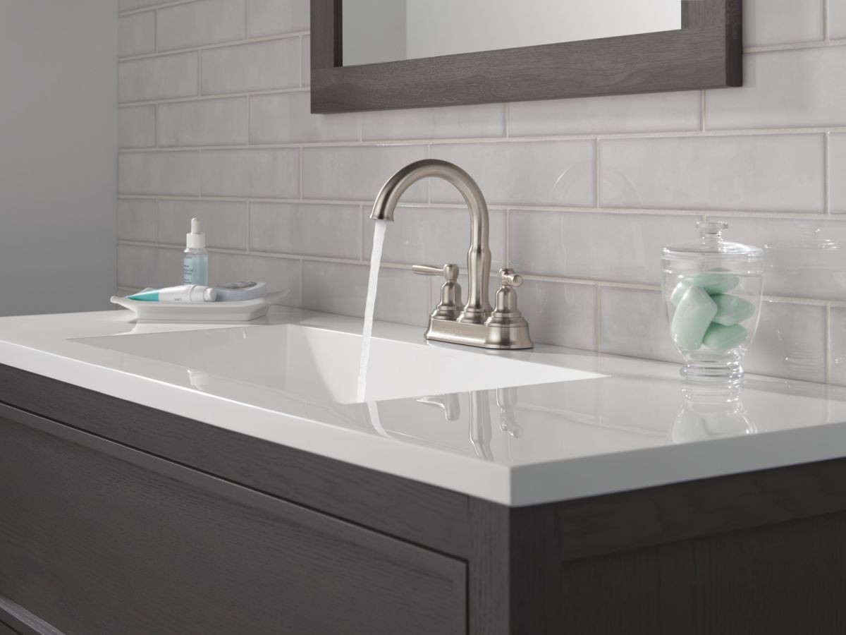 DELTA Roe Two Handle Centerset Bathroom Faucet — Stainless