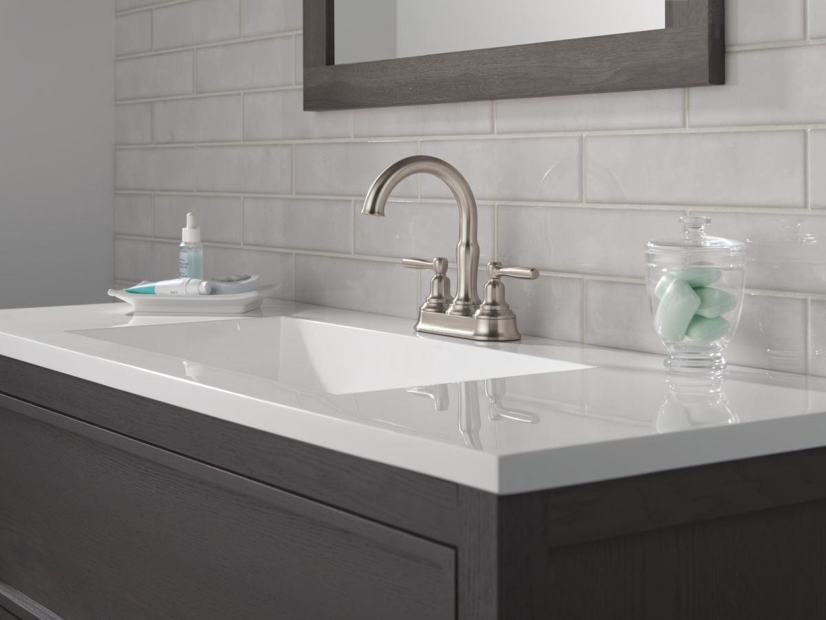 DELTA Roe Two Handle Centerset Bathroom Faucet — Stainless