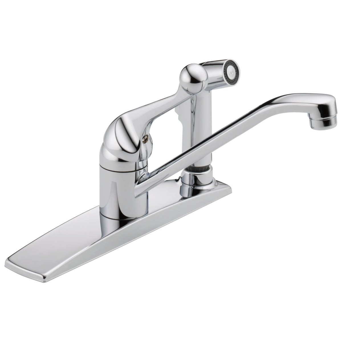 DELTA 134 / 100 / 300 / 400 Series Single Handle Kitchen Faucet with Integral Spray — Chrome