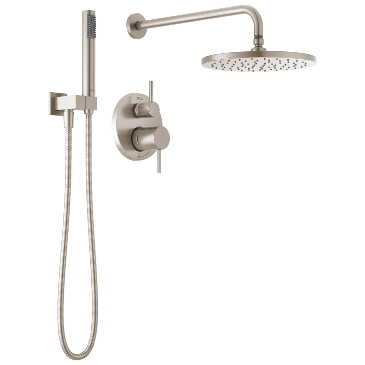 DELTA Modern Monitor 14 Series Shower with Raincan, Hand Shower & Rough Valve — Spotshield Brushed Nickel