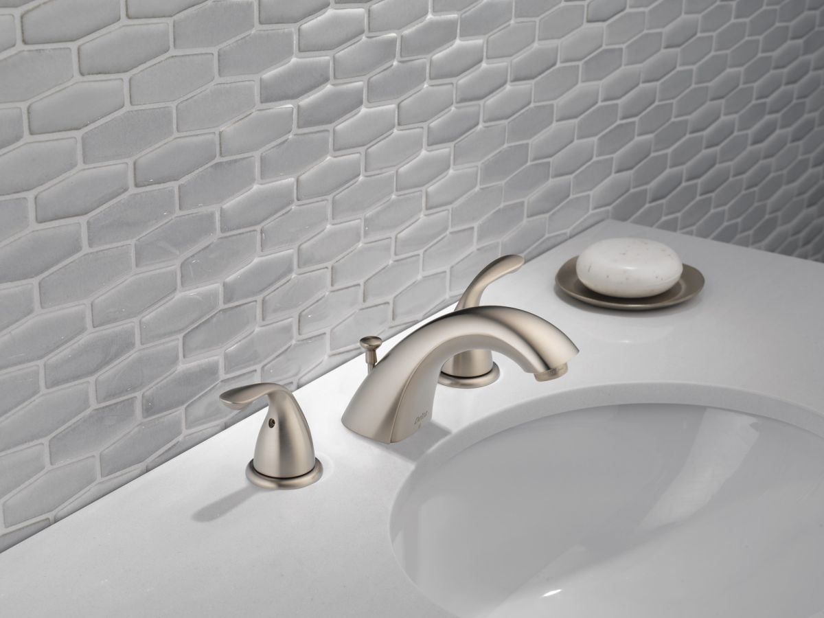 DELTA Classic Two Handle Widespread Bathroom Faucet — Stainless