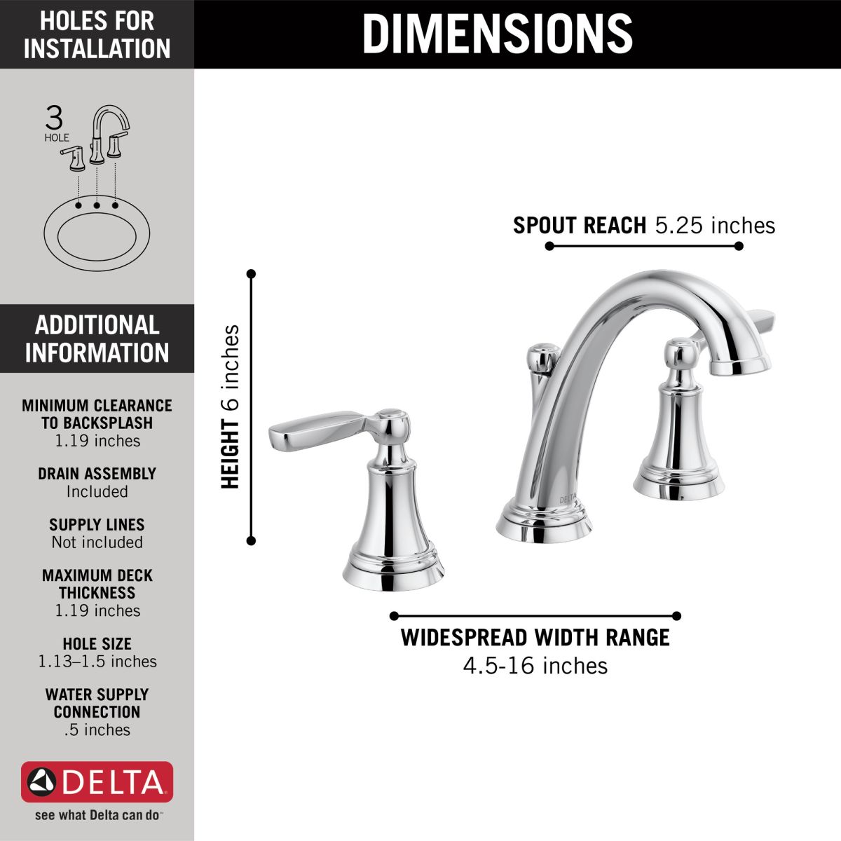 DELTA Woodhurst Two Handle Widespread Bathroom Faucet — Chrome