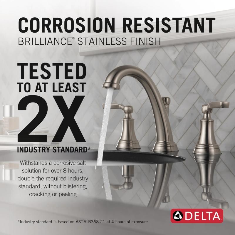 DELTA Woodhurst Two Handle Widespread Bathroom Faucet — Stainless
