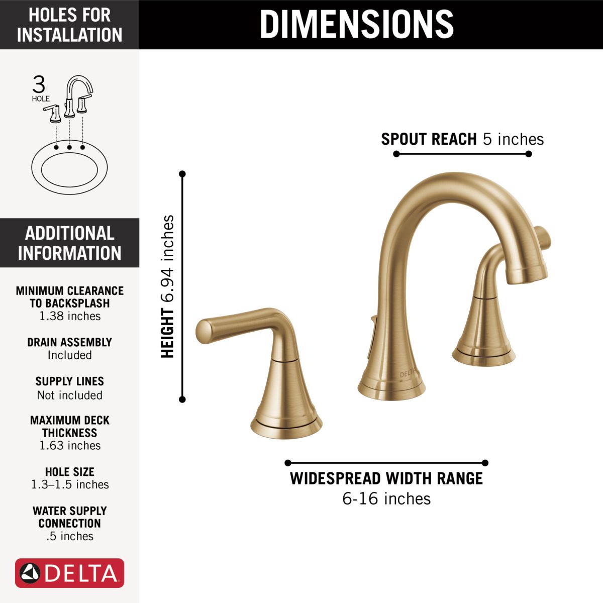DELTA Kayra Two Handle Widespread Bathroom Faucet — Champagne Bronze