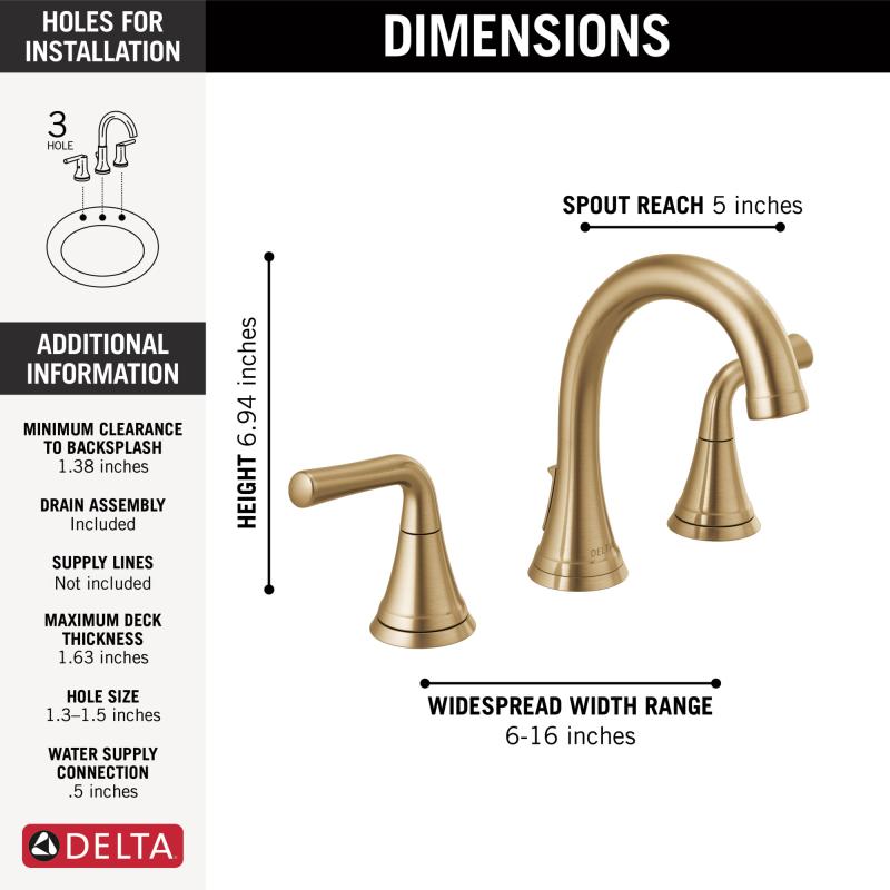 DELTA Kayra Two Handle Widespread Bathroom Faucet — Champagne Bronze
