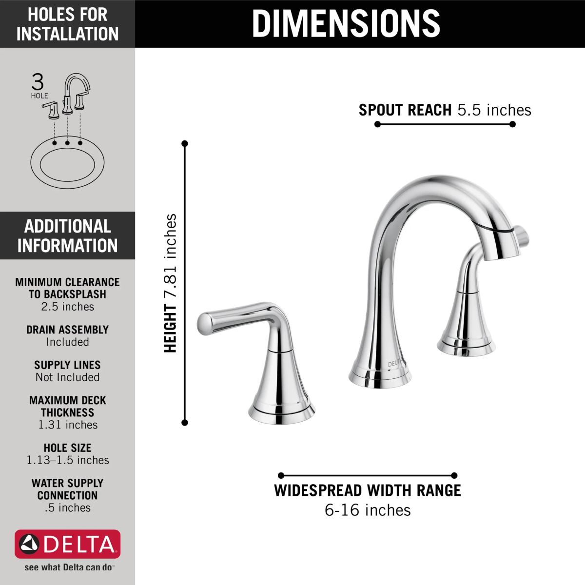 DELTA Kayra Two Handle Widespread Pull-Down Bathroom Faucet — Chrome