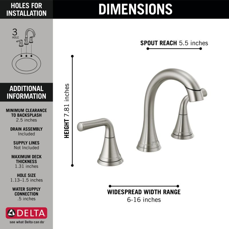 DELTA Kayra Two Handle Widespread Pull-Down Bathroom Faucet — Stainless