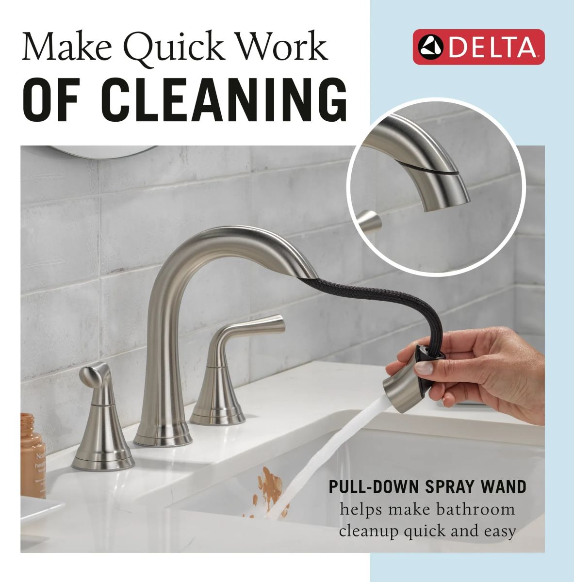 DELTA Kayra Two Handle Widespread Pull-Down Bathroom Faucet — Stainless