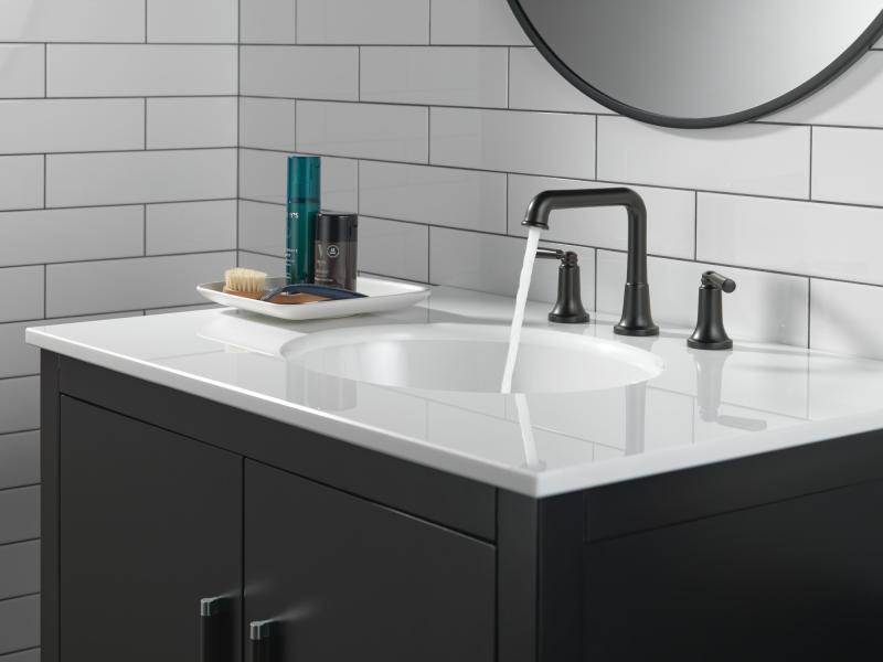 DELTA Saylor Two Handle Widespread Bathroom Faucet — Matte Black