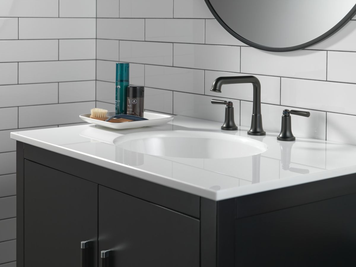 DELTA Saylor Two Handle Widespread Bathroom Faucet — Matte Black