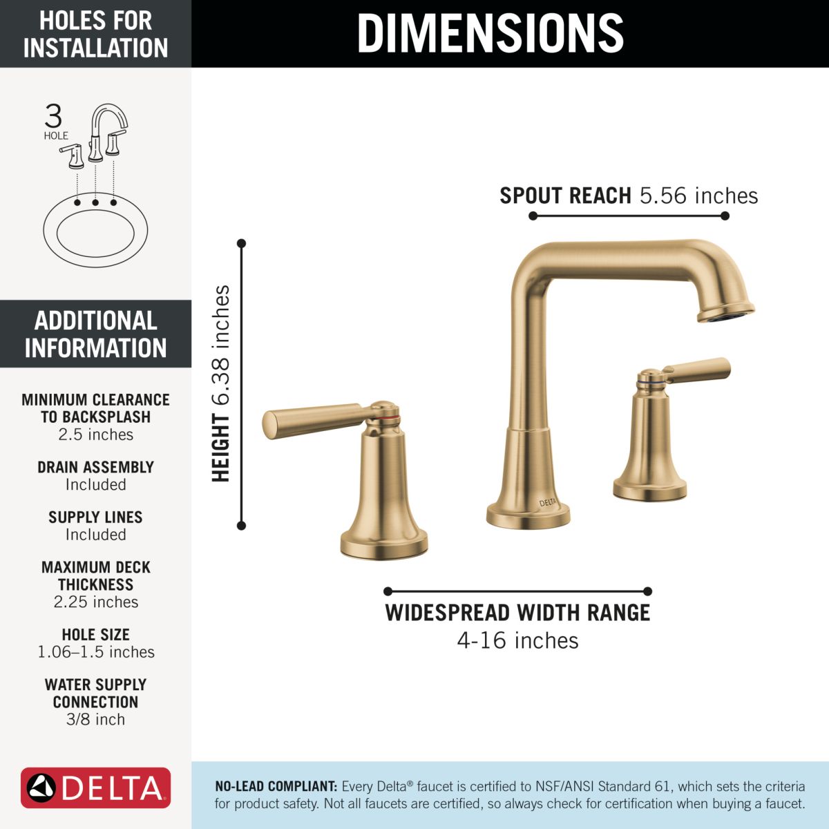 DELTA Saylor Two Handle Widespread Bathroom Faucet — Champagne Bronze