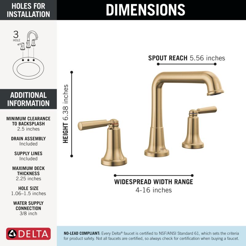 DELTA Saylor Two Handle Widespread Bathroom Faucet — Champagne Bronze