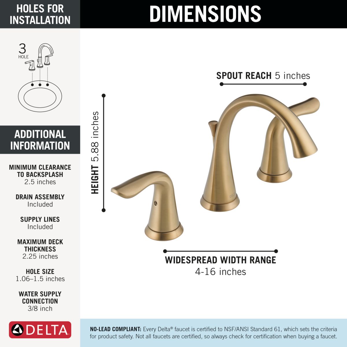 DELTA Lahara Two Handle Widespread Bathroom Faucet — Champagne Bronze
