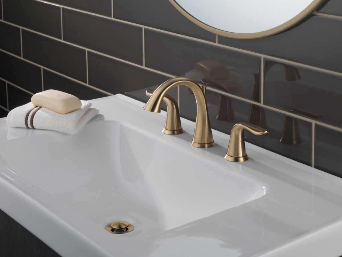 DELTA Lahara Two Handle Widespread Bathroom Faucet — Champagne Bronze