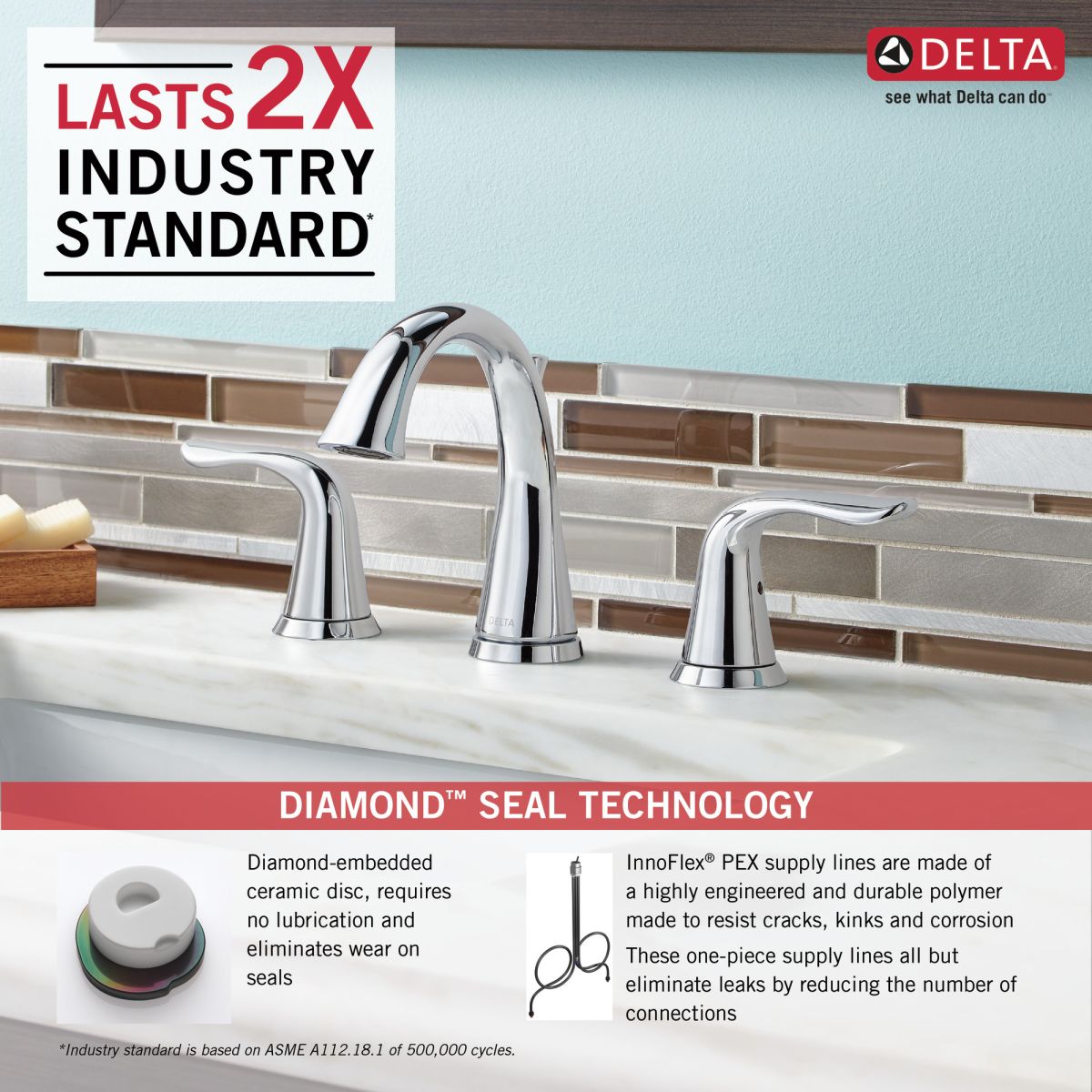DELTA Lahara Two Handle Widespread Bathroom Faucet — Chrome