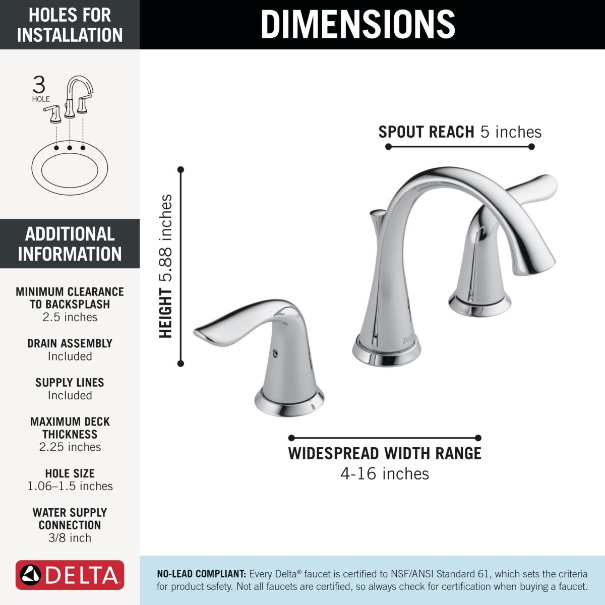 DELTA Lahara Two Handle Widespread Bathroom Faucet — Chrome