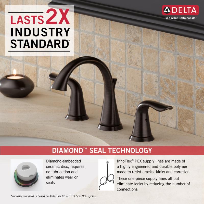 DELTA Lahara Two Handle Widespread Bathroom Faucet — Venetian Bronze
