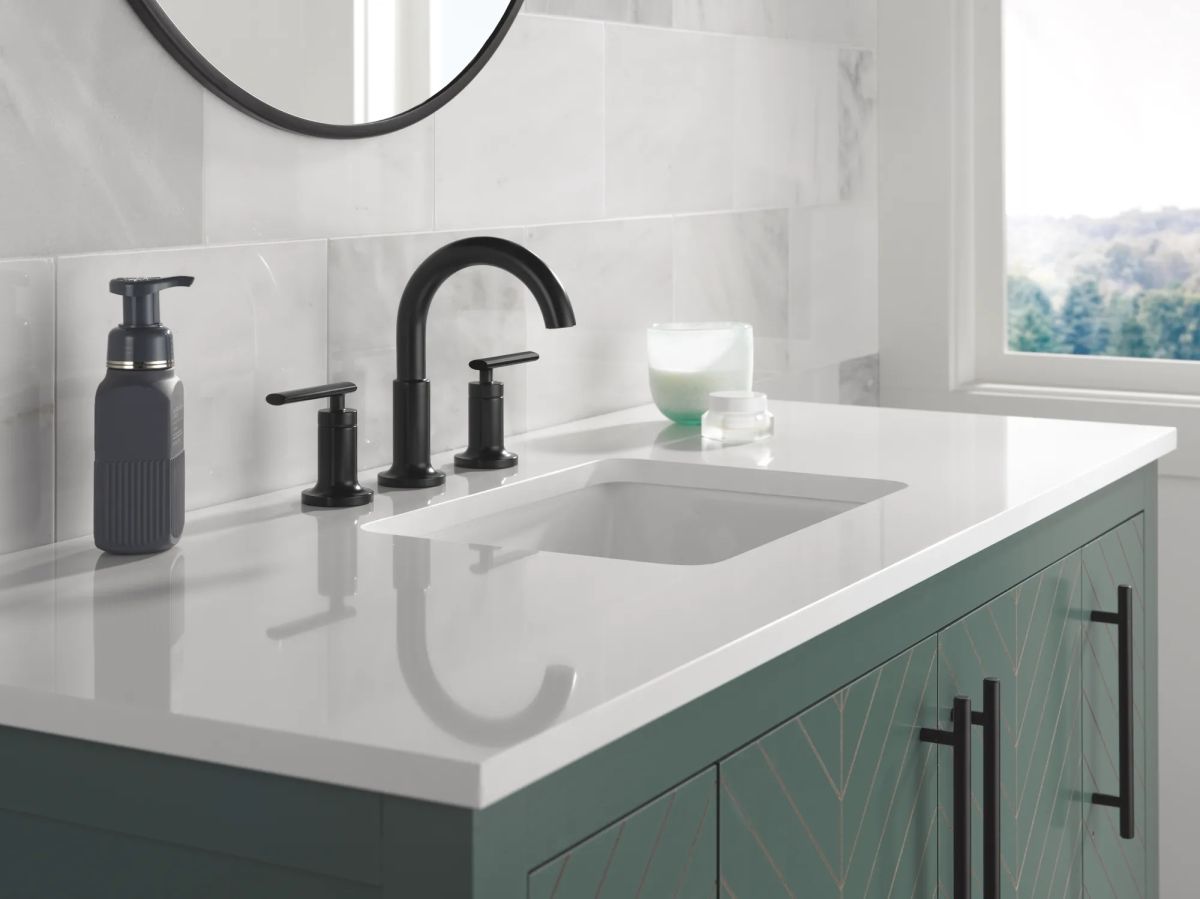DELTA Altado Two Handle Widespread Bathroom Faucet — Matte Black