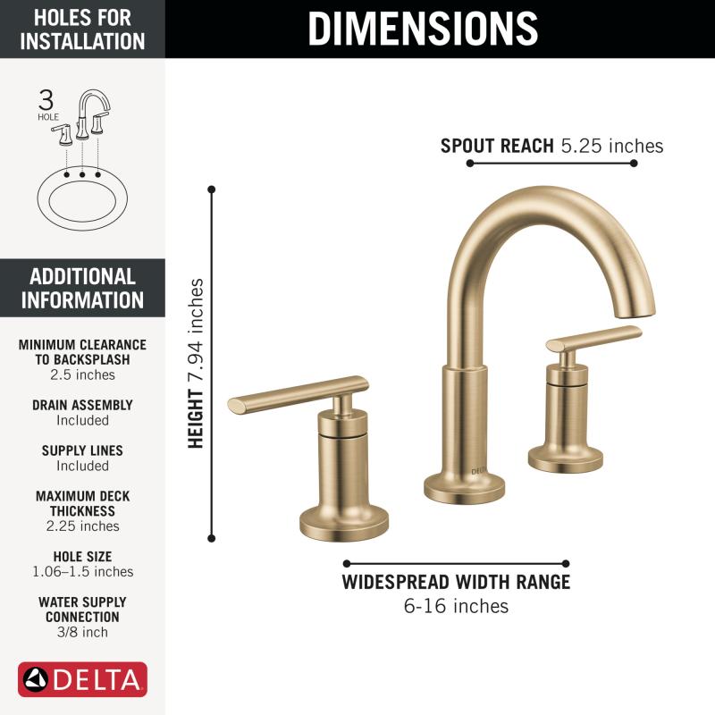 DELTA Altado Two Handle Widespread Bathroom Faucet — Champagne Bronze