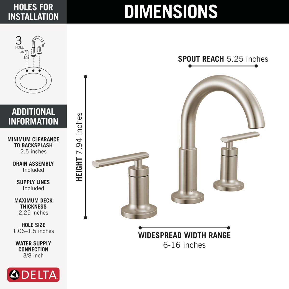 DELTA Altado Two Handle Widespread Bathroom Faucet — Stainless