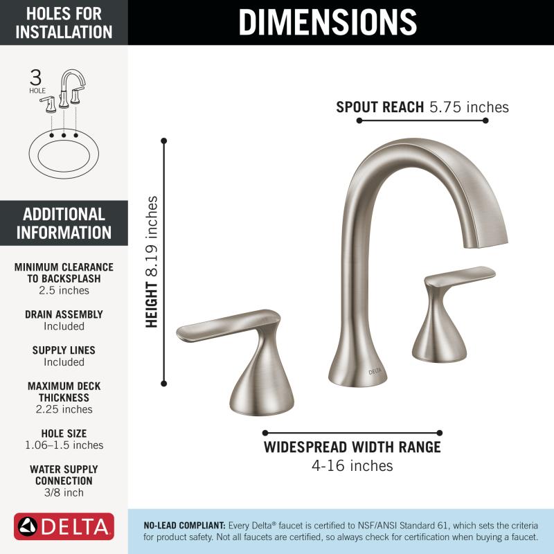 DELTA Bonacci Two Handle Widespread Bathroom Faucet — Lumicoat® Stainless