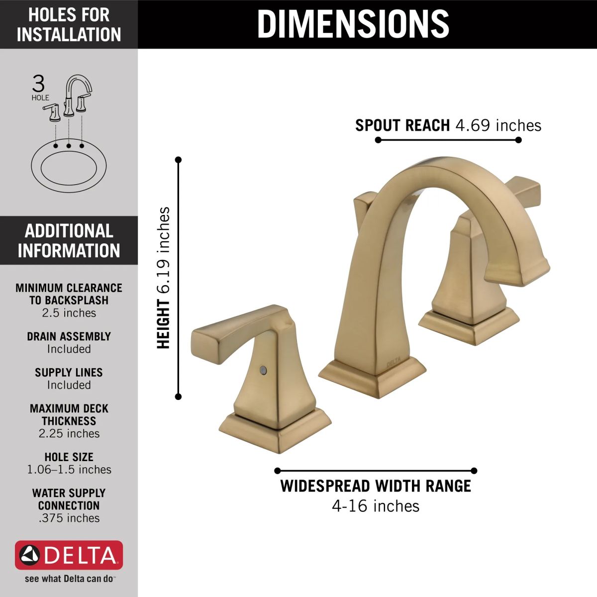 DELTA Dryden Two Handle Widespread Bathroom Faucet — Champagne Bronze