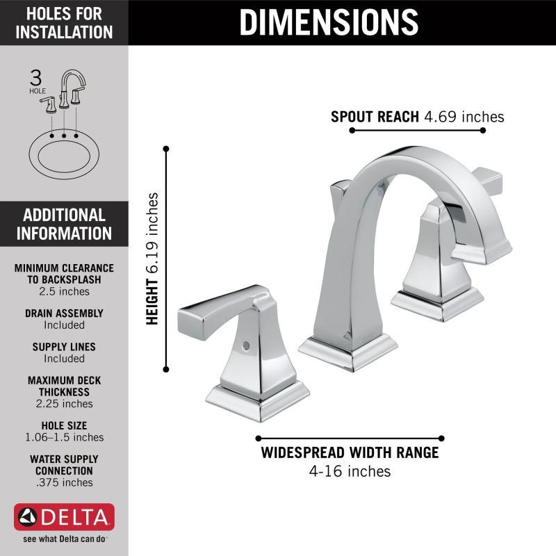 DELTA Dryden Two Handle Widespread Bathroom Faucet — Chrome