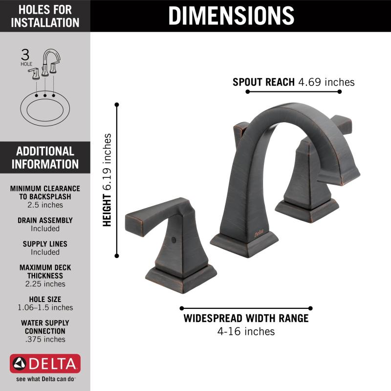DELTA Dryden Two Handle Widespread Bathroom Faucet — Venetian Bronze