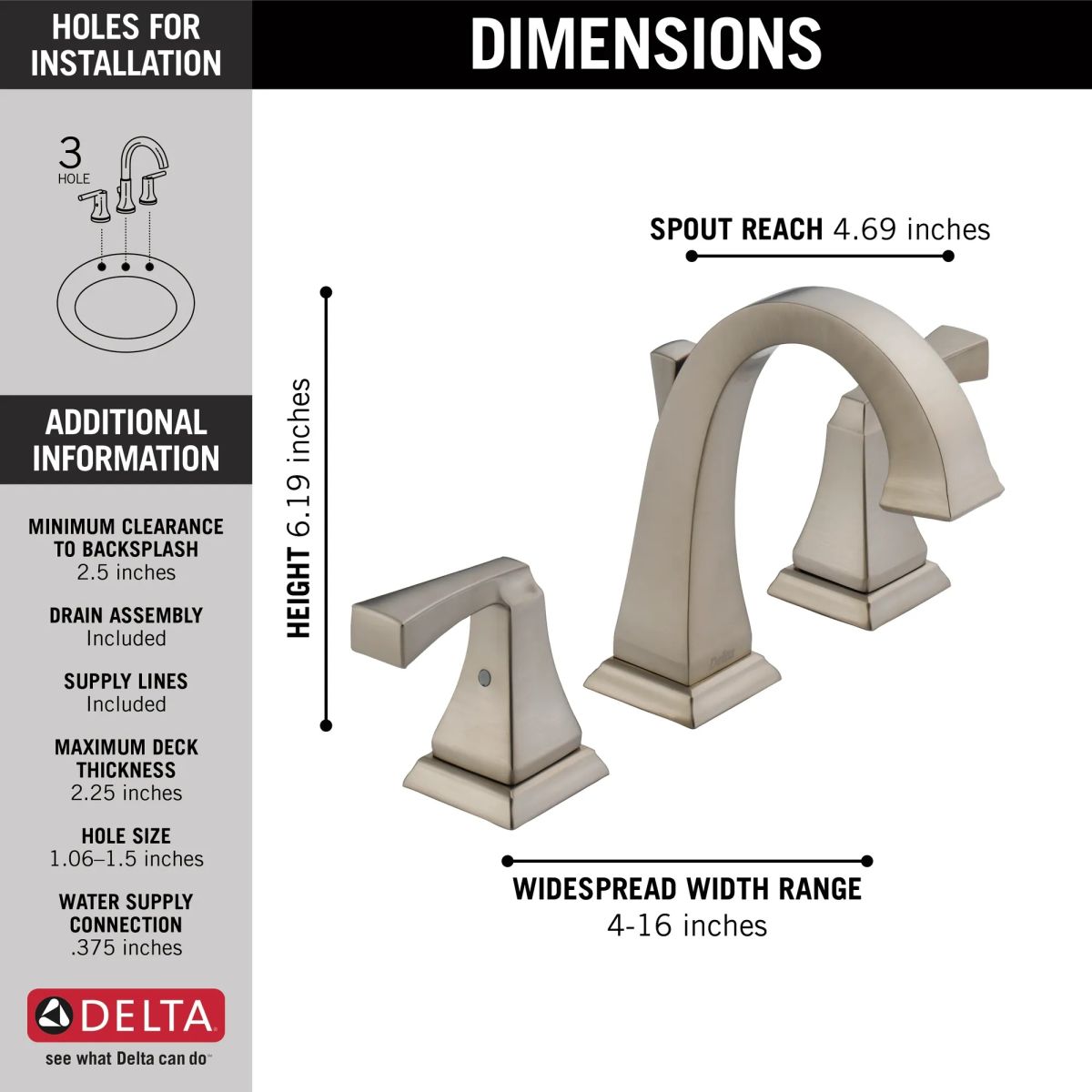 DELTA Dryden Two Handle Widespread Bathroom Faucet — Spotshield Stainless