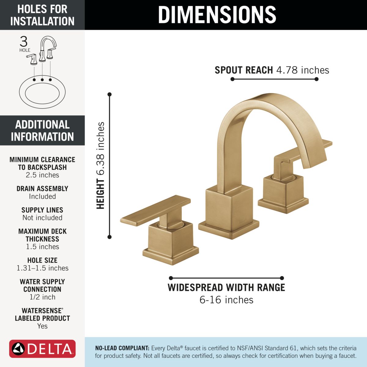 DELTA Vero Two Handle Widespread Bathroom Faucet — Champagne Bronze
