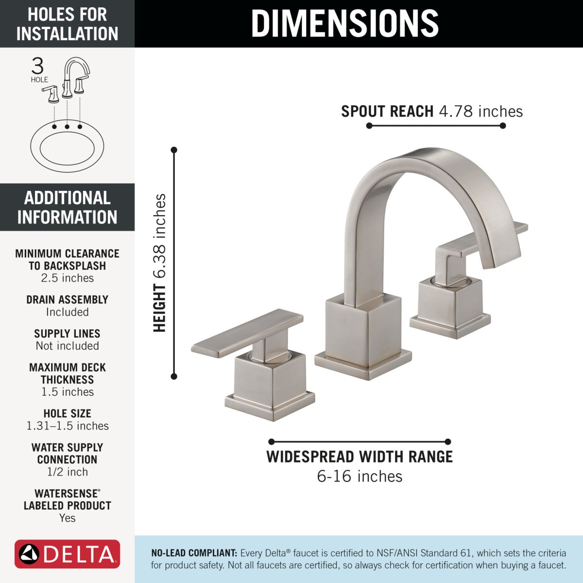DELTA Vero Two Handle Widespread Bathroom Faucet — Stainless