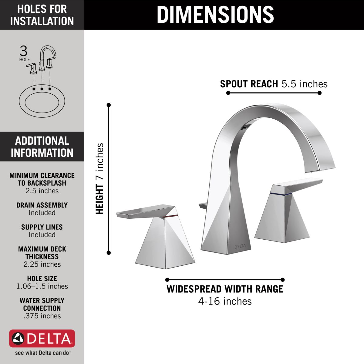 DELTA Trillian Two Handle Widespread Bathroom Faucet — Lumicoat® Chrome