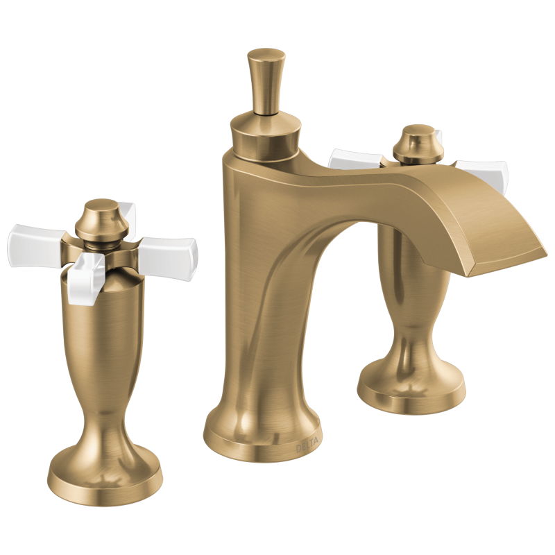 DELTA Dorval Two Handle Widespread Bathroom Faucet — Champagne Bronze / Porcelain