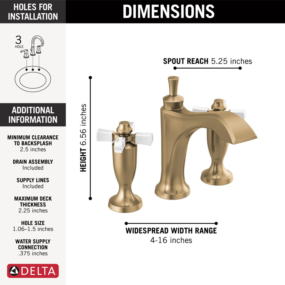 DELTA Dorval Two Handle Widespread Bathroom Faucet — Champagne Bronze / Porcelain