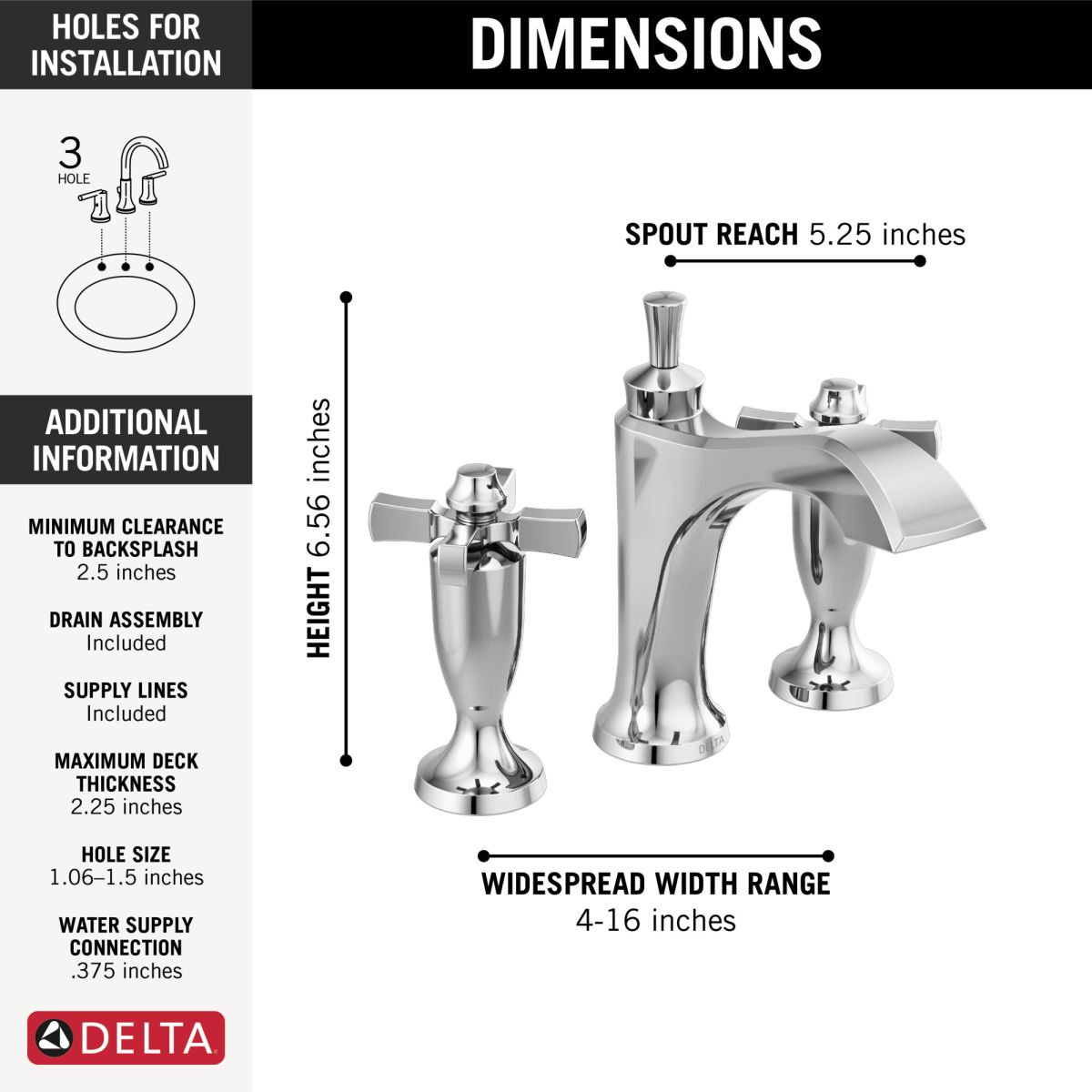 DELTA Dorval Two Handle Widespread Bathroom Faucet — Chrome