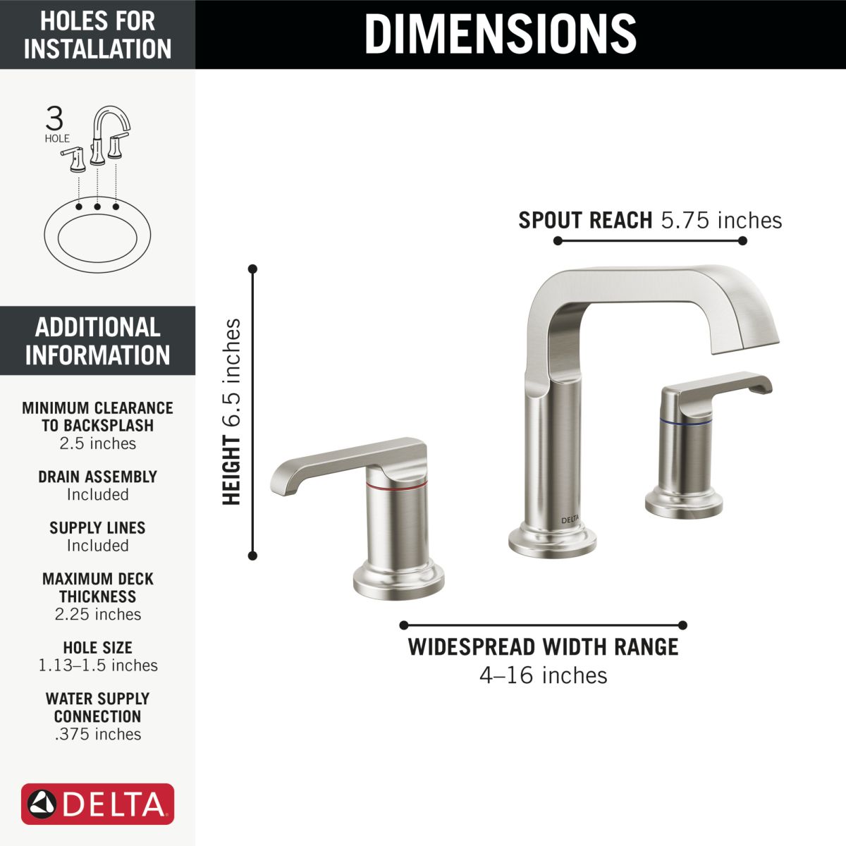 DELTA Tetra Two Handle Widespread Bathroom Faucet — Lumicoat® Stainless