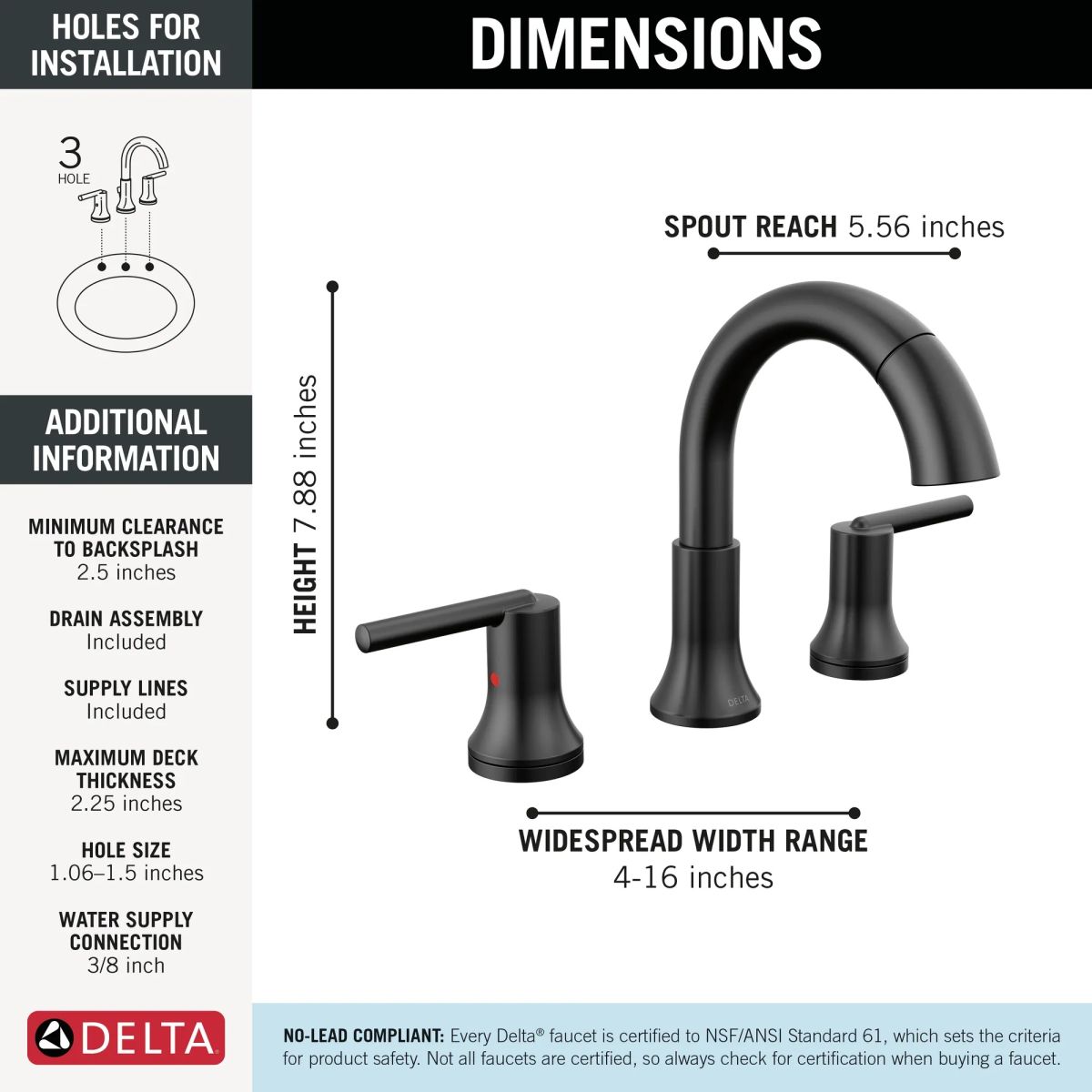 DELTA Trinsic Two Handle Widespread Pull Down Bathroom Faucet — Matte Black